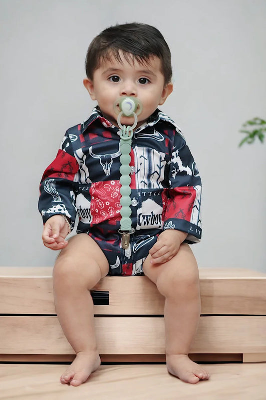 COWBOY & PAISLEY PRINTED BABY ONESIE WITH SNAPS